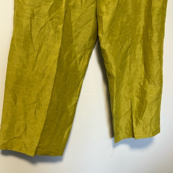 Eileen Fisher Silk Linen Blend Olive Green Pants - Picture 3 of 6